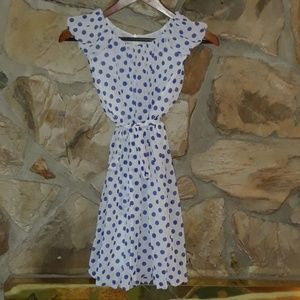 Adorable White Dress, With Blue polka - dots .